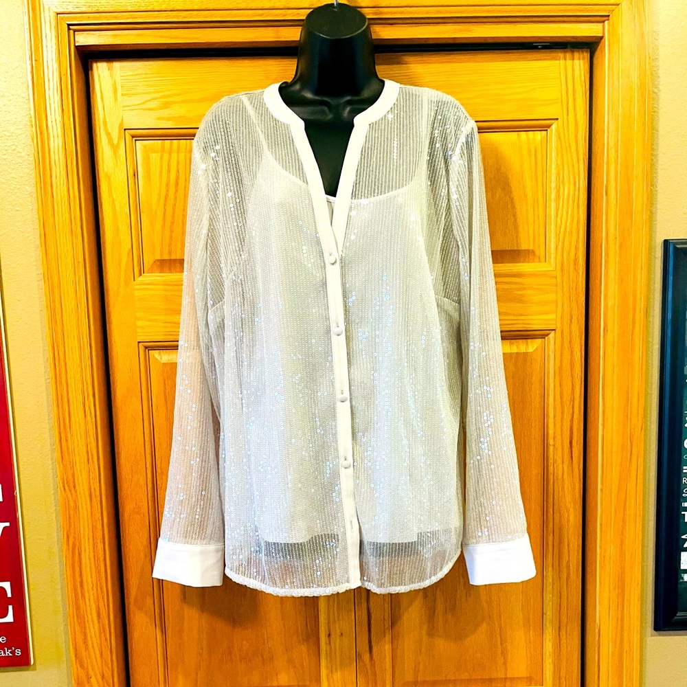 NWT white house black market sequin button down XL